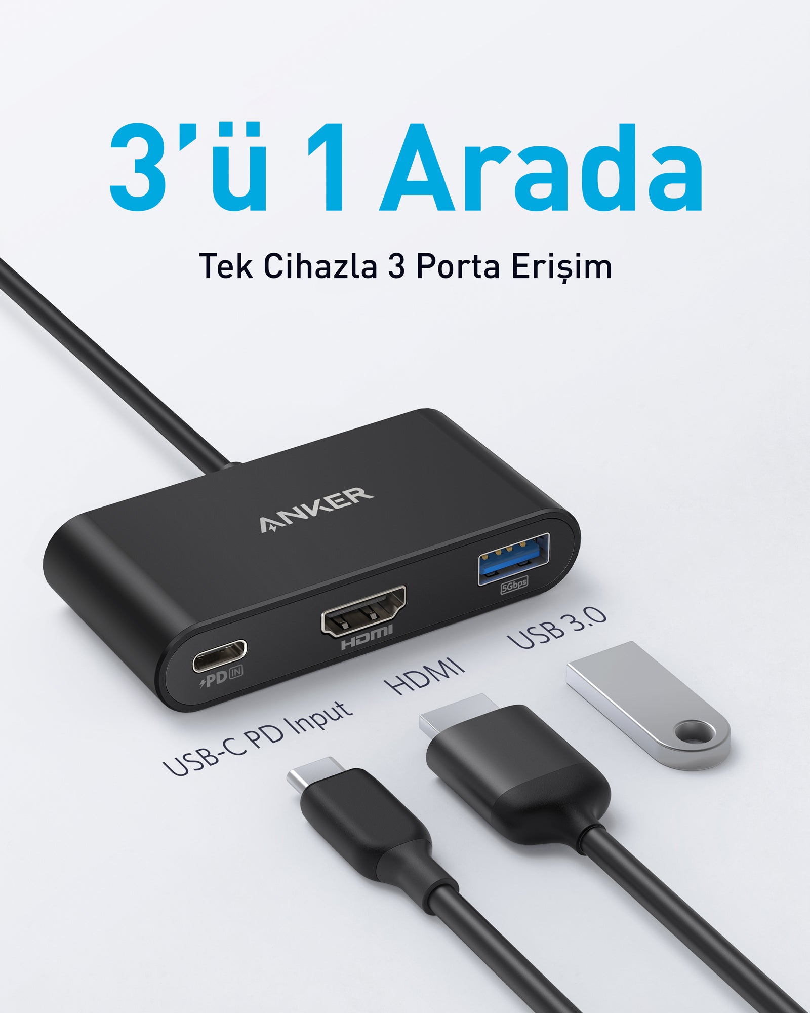 Anker PowerExpand 3’ü 1 Arada USB-C Power Delivery Hub Siyah