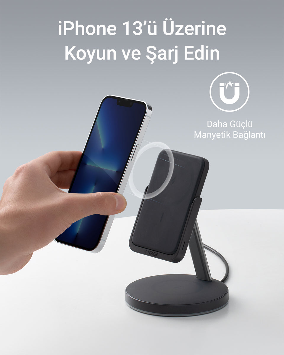 Anker 633 MagGo Manyetik Kablosuz Şarj Cihazı (MagSafe) - Siyah