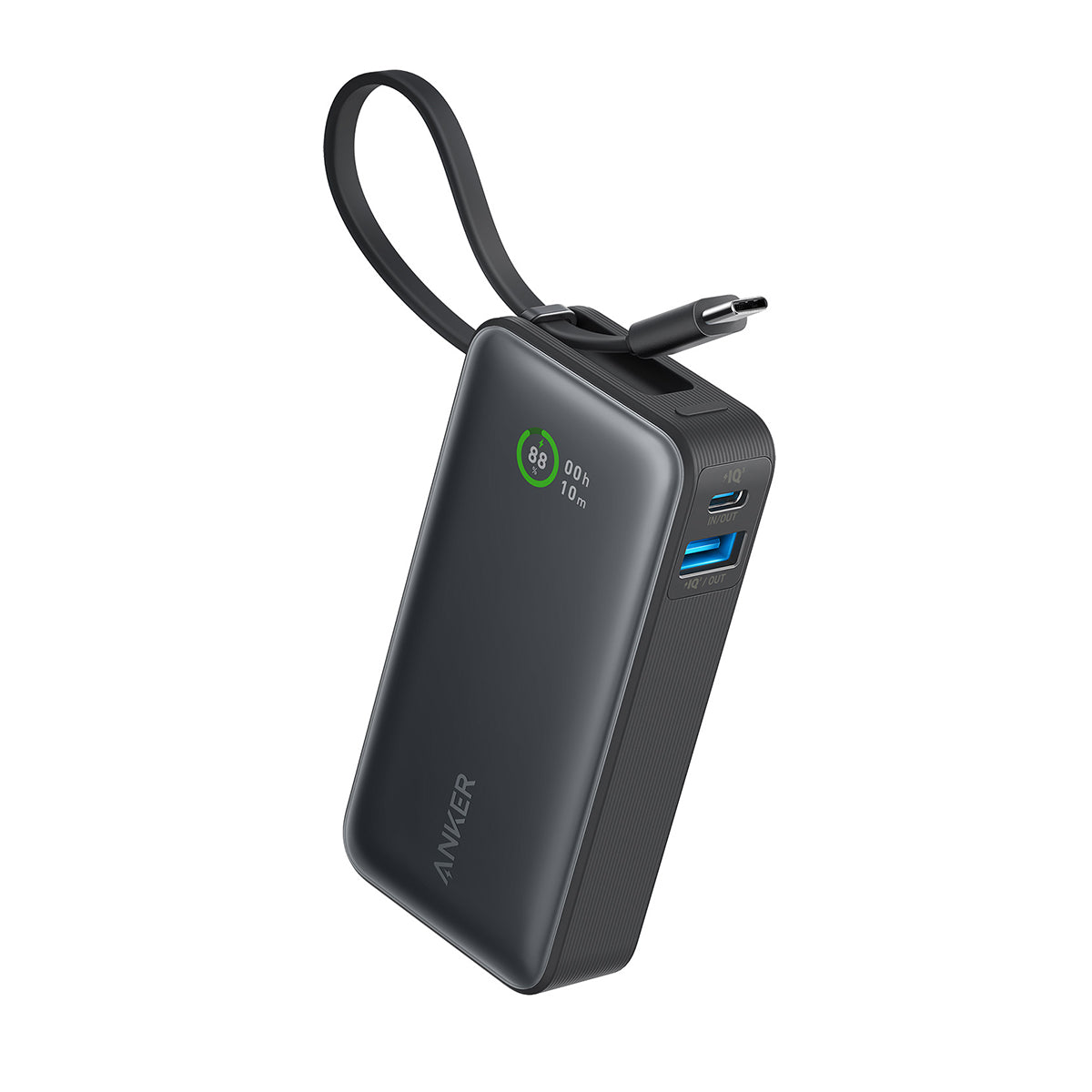 Anker Nano Powerbank (30W, Dahili USB-C Kablosu) Siyah