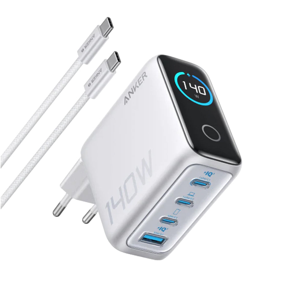 Anker Laptop Şarj Cihazı (140W, 4 Port, PD 3.1) ve 240W USB-C – USB-C Kablosu (1.5 m) - Açık Gri