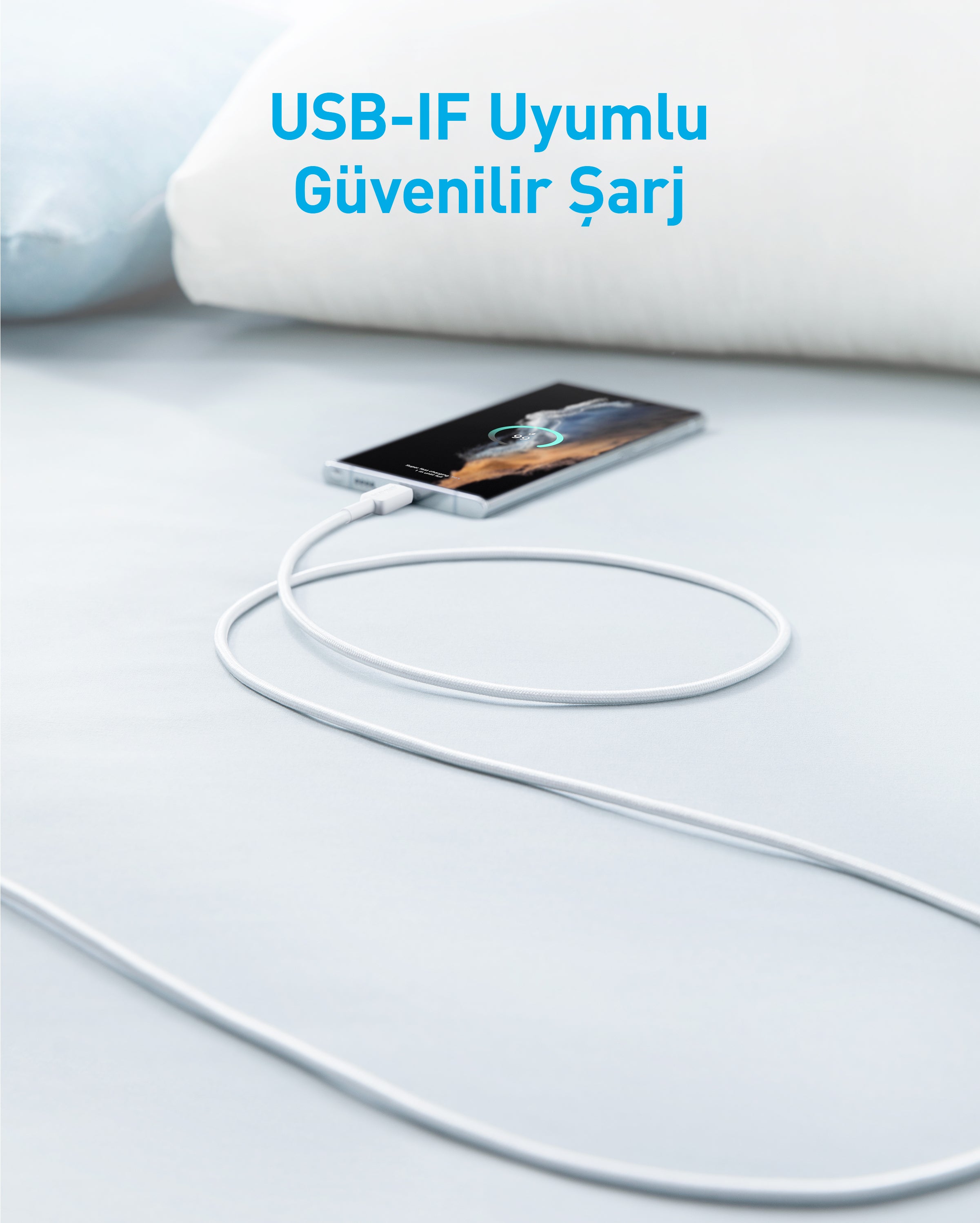 Anker 322 USB-C to USB-A 1.8M 30W Şarj Data Kablosu - Beyaz