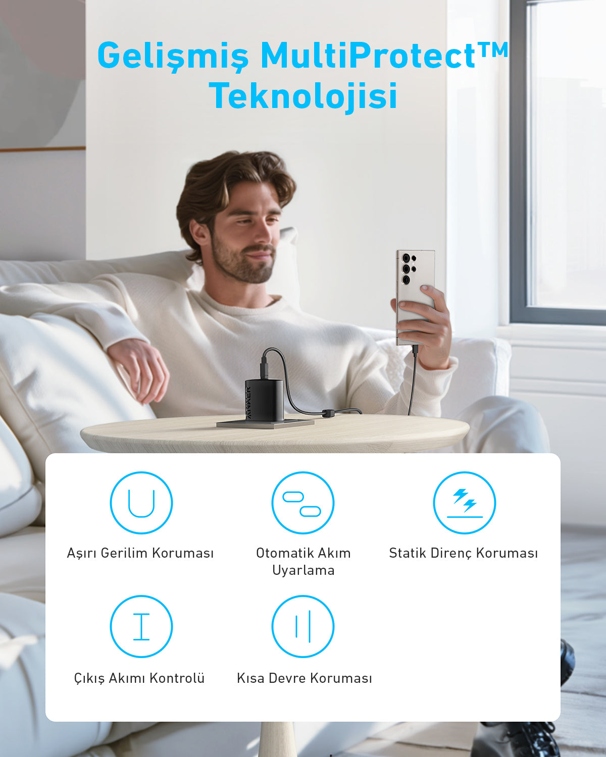 Anker Şarj Cihazı (45W) + USB-C Kablo - Siyah