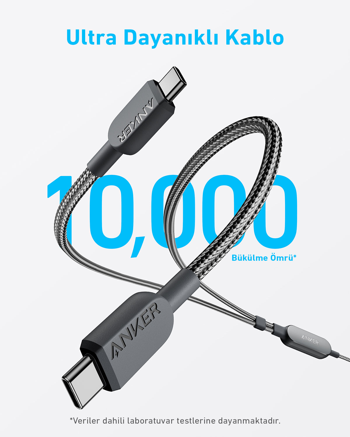 Anker 2’si 1 Arada USB-C'den USB-C’ye Örgülü Kablo (1.2m, 140W)