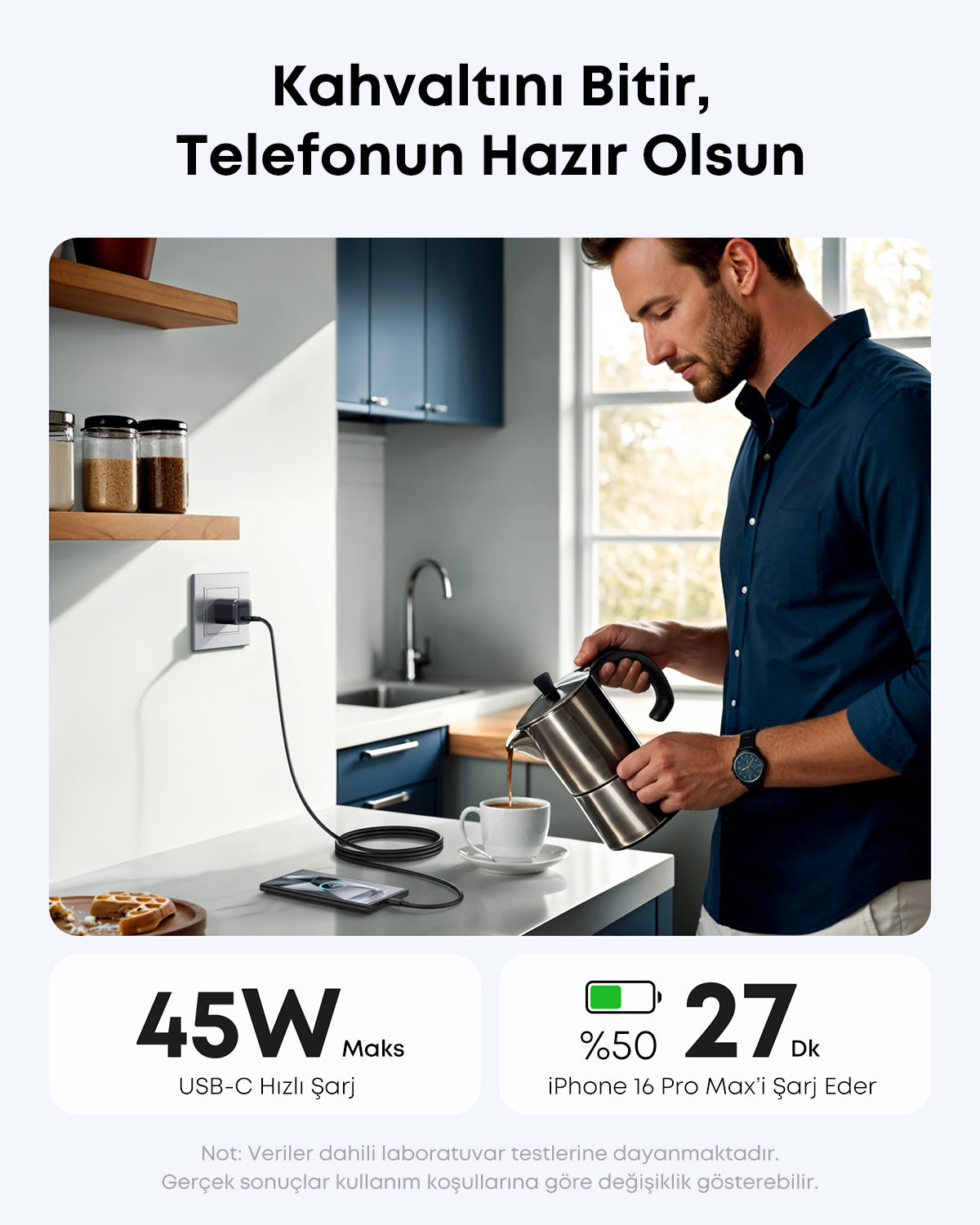 Anker Nano 45W USB-C 1,8m Kablolu Hızlı Şarj Cihazı - Siyah