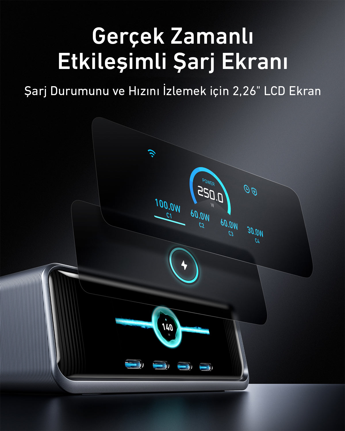 Anker Prime Şarj Cihazı (250W, 6 Port, GaNPrime)