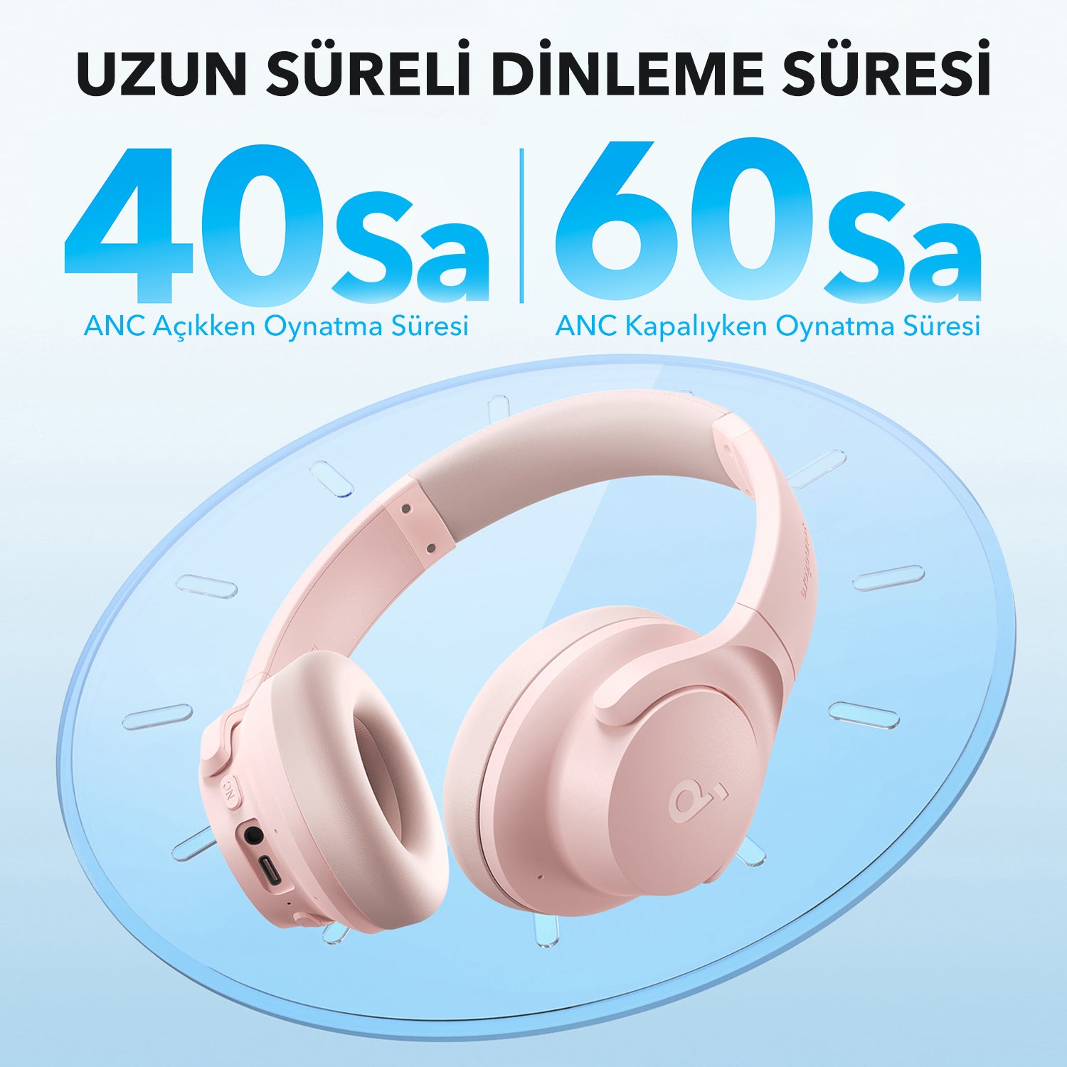 Anker Soundcore Q20i Kulak Üstü Bluetooth Kulaklık - Pembe