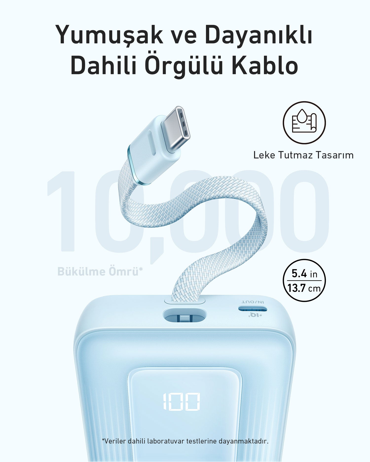 Anker Zolo Powerbank (10K, 30W, Dahili USB-C Kablo) - Siyah