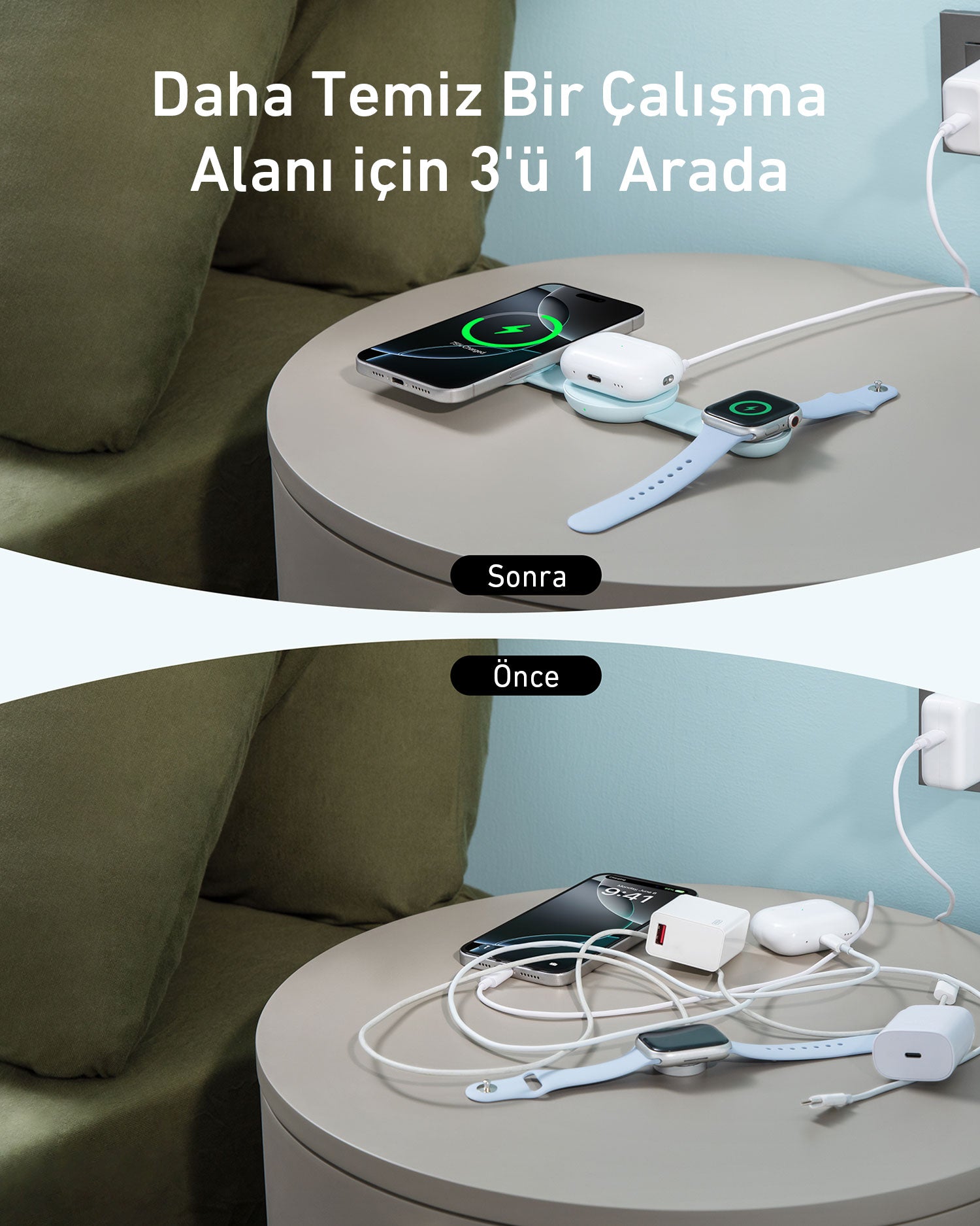 Anker MagGo Wireless Charger (3 in 1, Foldable Pad) - Green