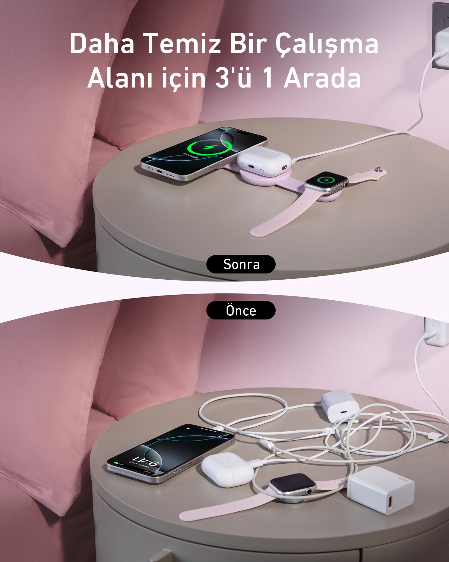 Anker MagGo Wireless Charger (3 in 1, Foldable Pad) - Pink