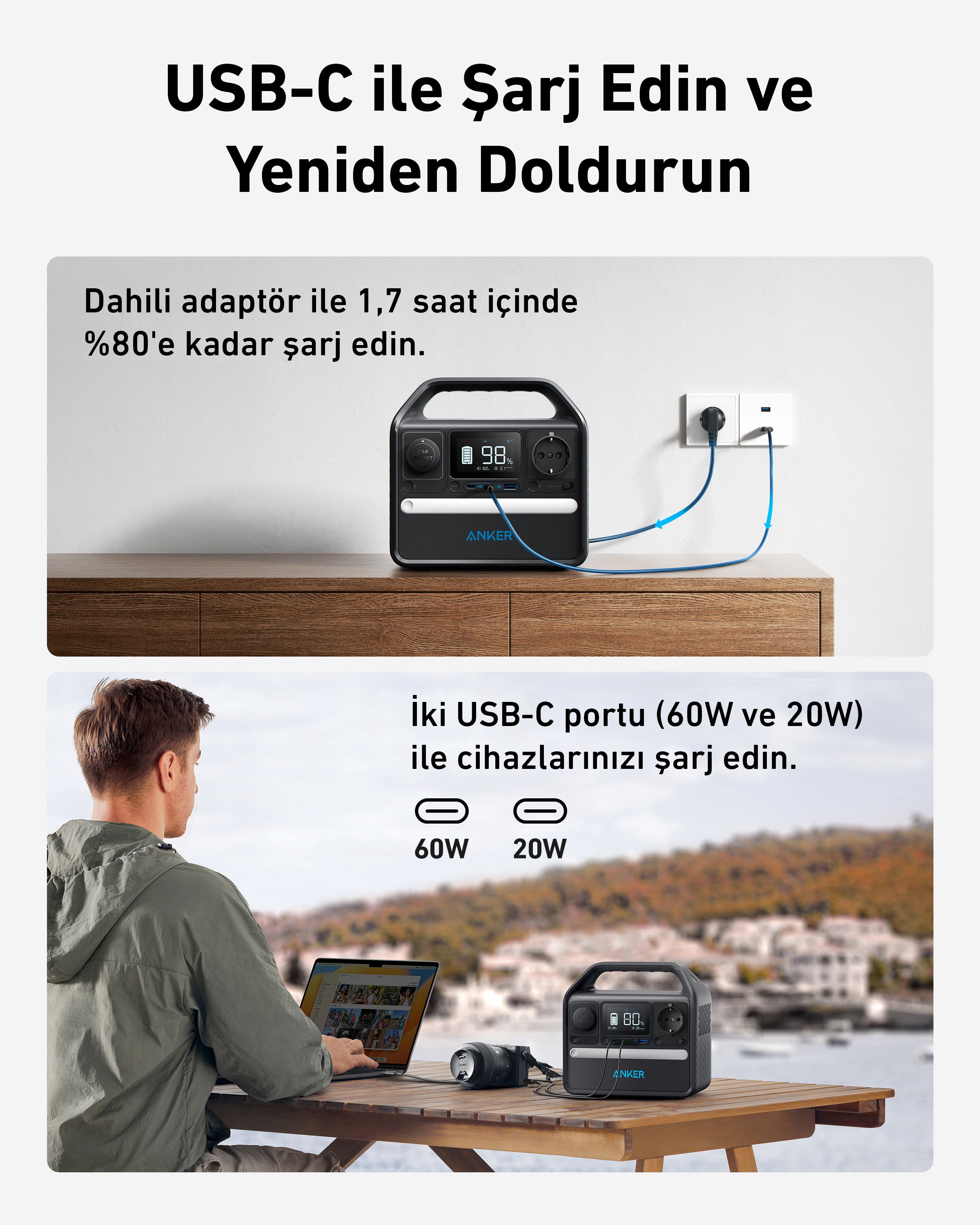 Anker SOLIX 522 PowerHouse 320Wh I 300W Taşınabilir Güç Kaynağı