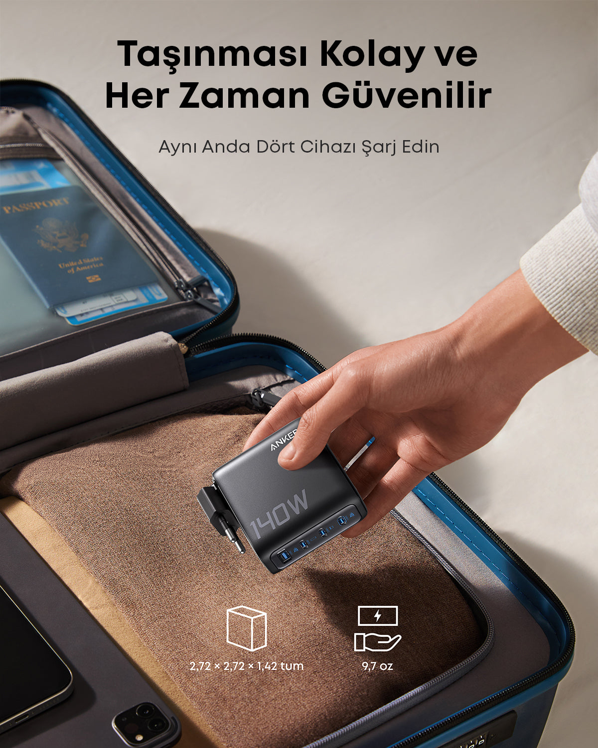 Anker Laptop Şarj Cihazı (140W, 4 Port, PD 3.1) - Koyu Gri