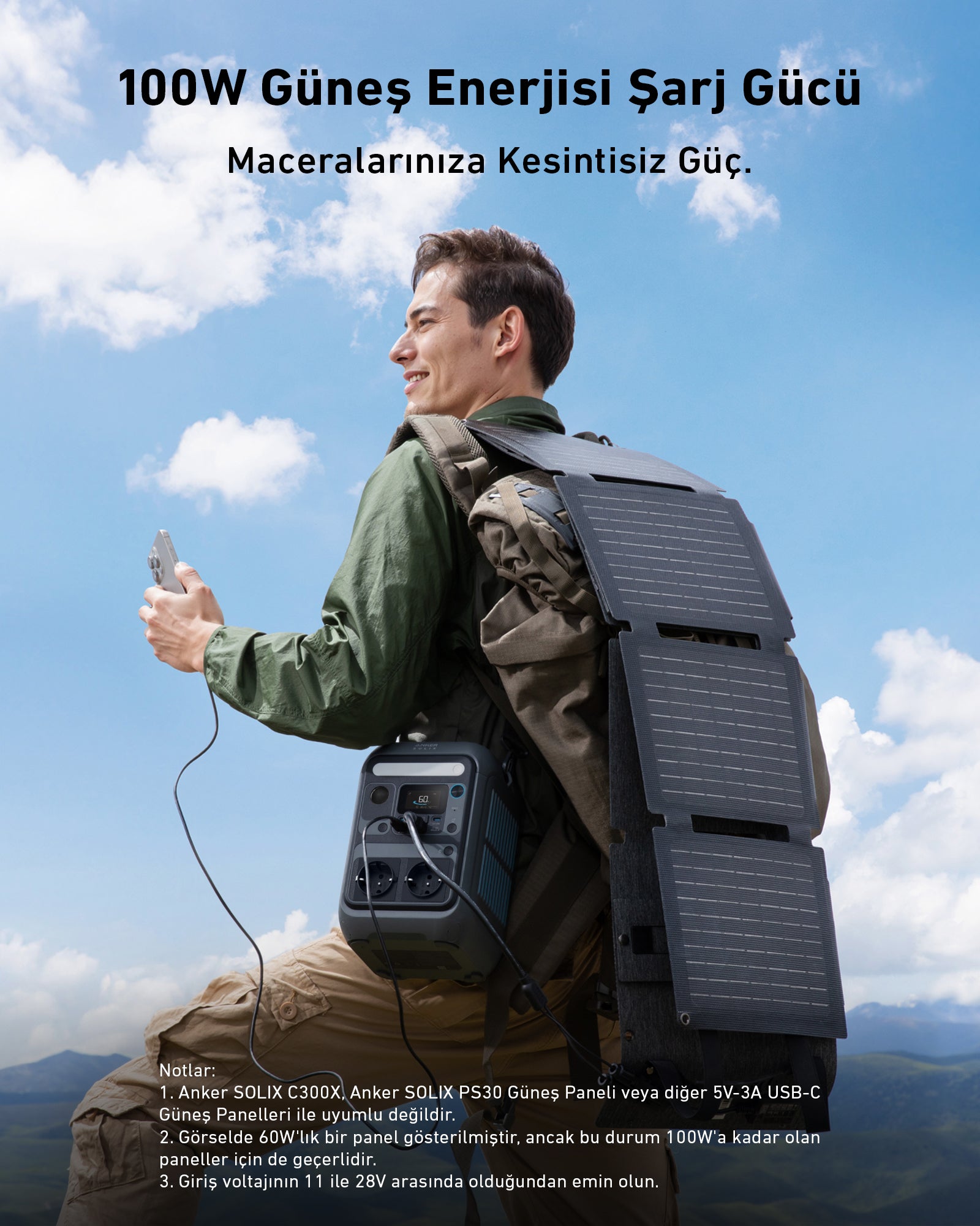 Anker SOLIX C300X AC Taşınabilir Güç Kaynağı + PS60 Taşınabilir Güneş Paneli