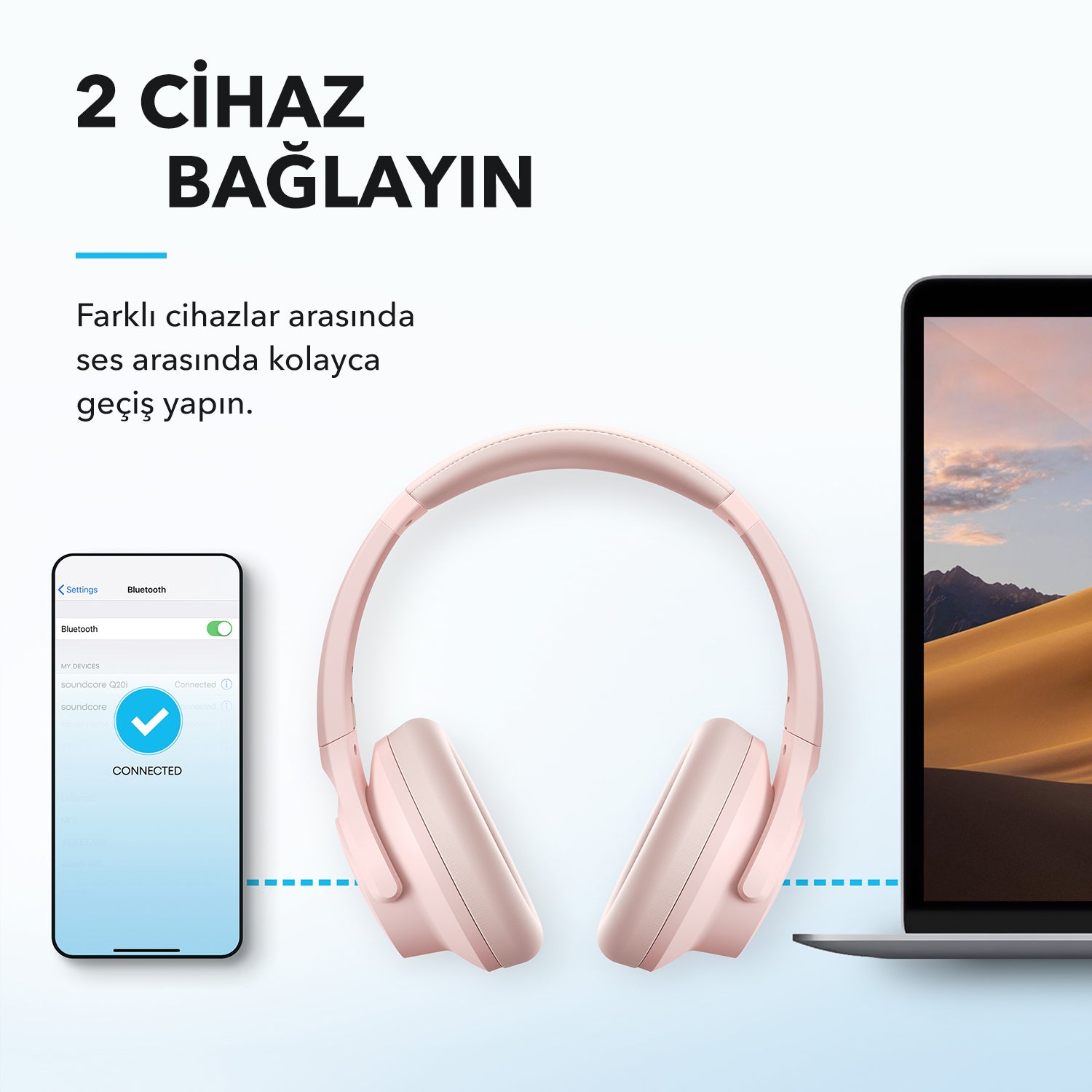 Anker Soundcore Q20i Kulak Üstü Bluetooth Kulaklık - Pembe