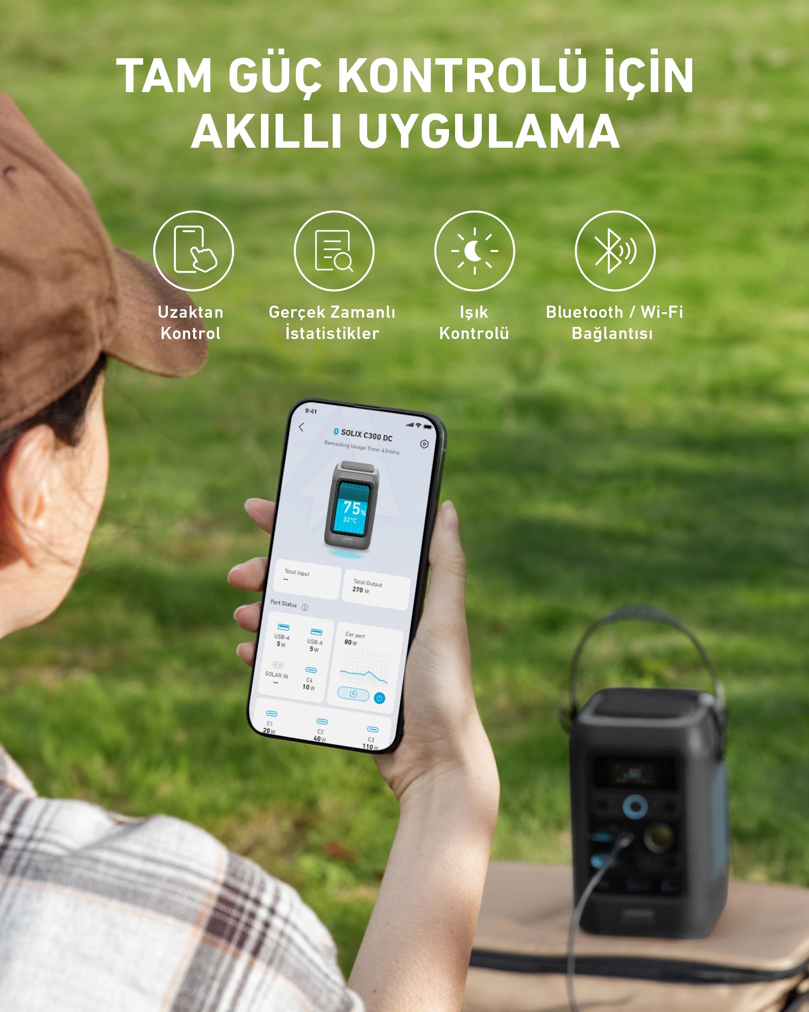 Anker SOLIX C300X DC Taşınabilir Güç Kaynağı + PS60 Taşınabilir Güneş Paneli