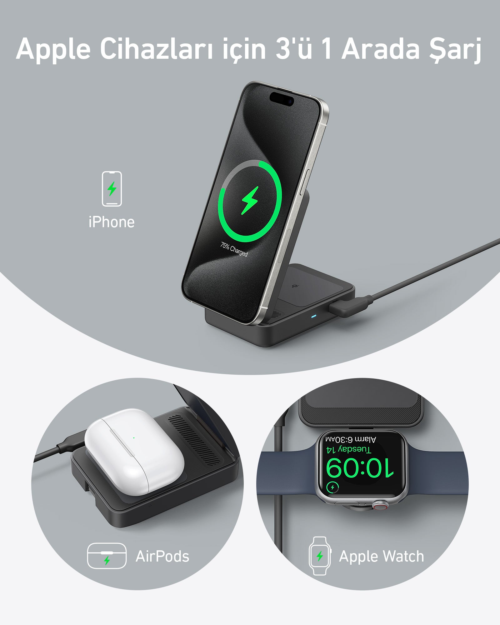 Anker MagGo Wireless Charging Station (Foldable 3 in 1) - Black
