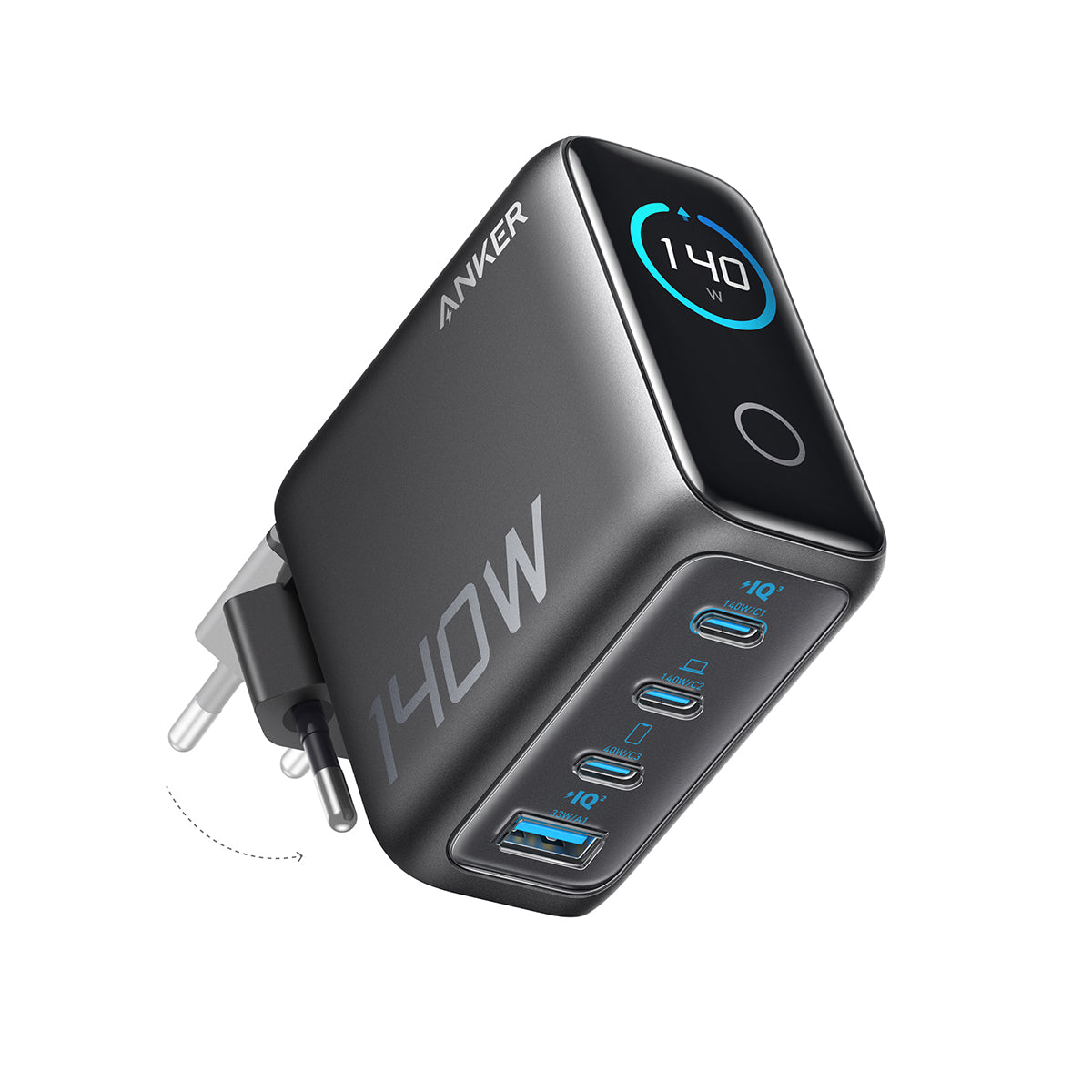 Anker Laptop Şarj Cihazı (140W, 4 Port, PD 3.1) - Koyu Gri