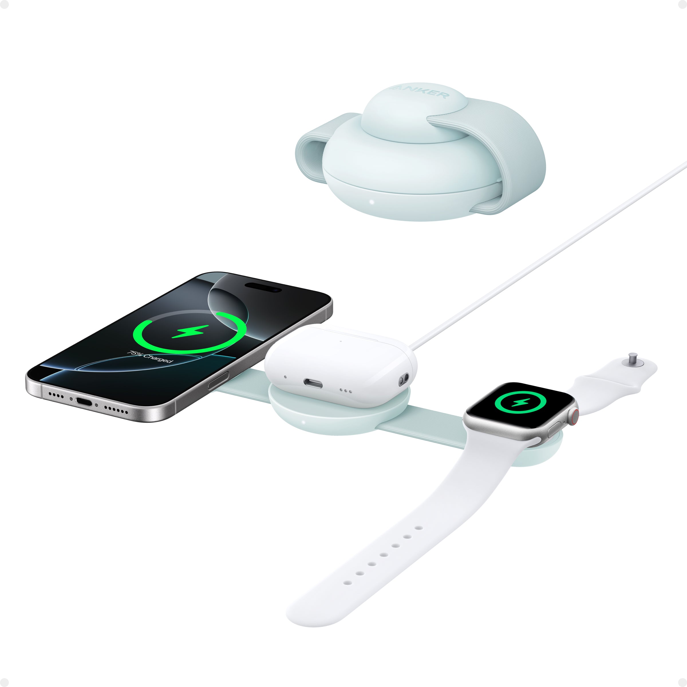 Anker MagGo Wireless Charger (3 in 1, Foldable Pad) - Green