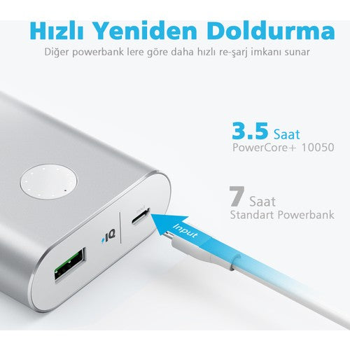 Anker PowerCore+ 10050 mAh Quick Charge 3.0 Portable Fast Charger & PowerBank - Silver