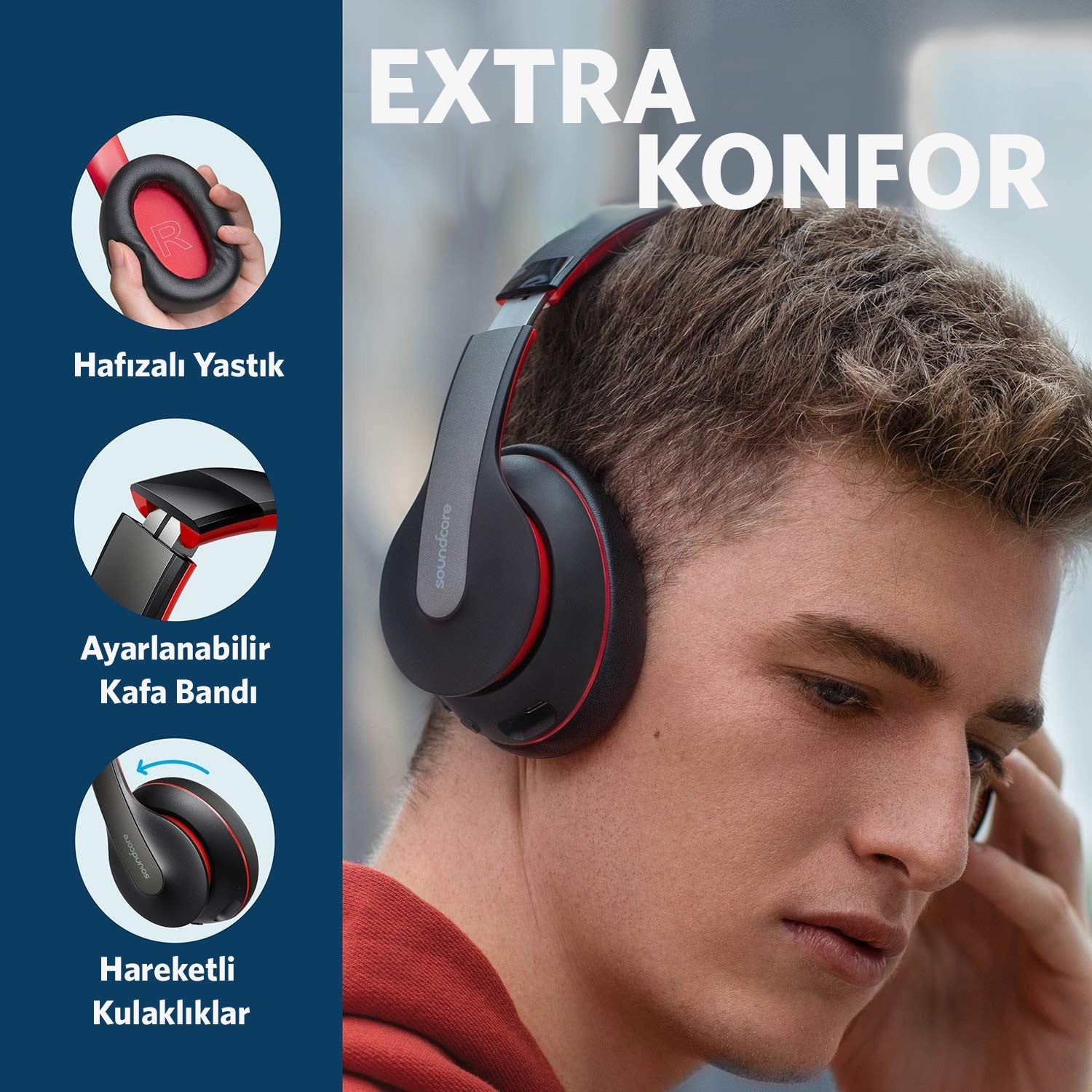 Anker Soundcore Life Q10 Kablosuz Bluetooth 5.0 Kulaklık - Siyah Kırmızı - Anker-TR